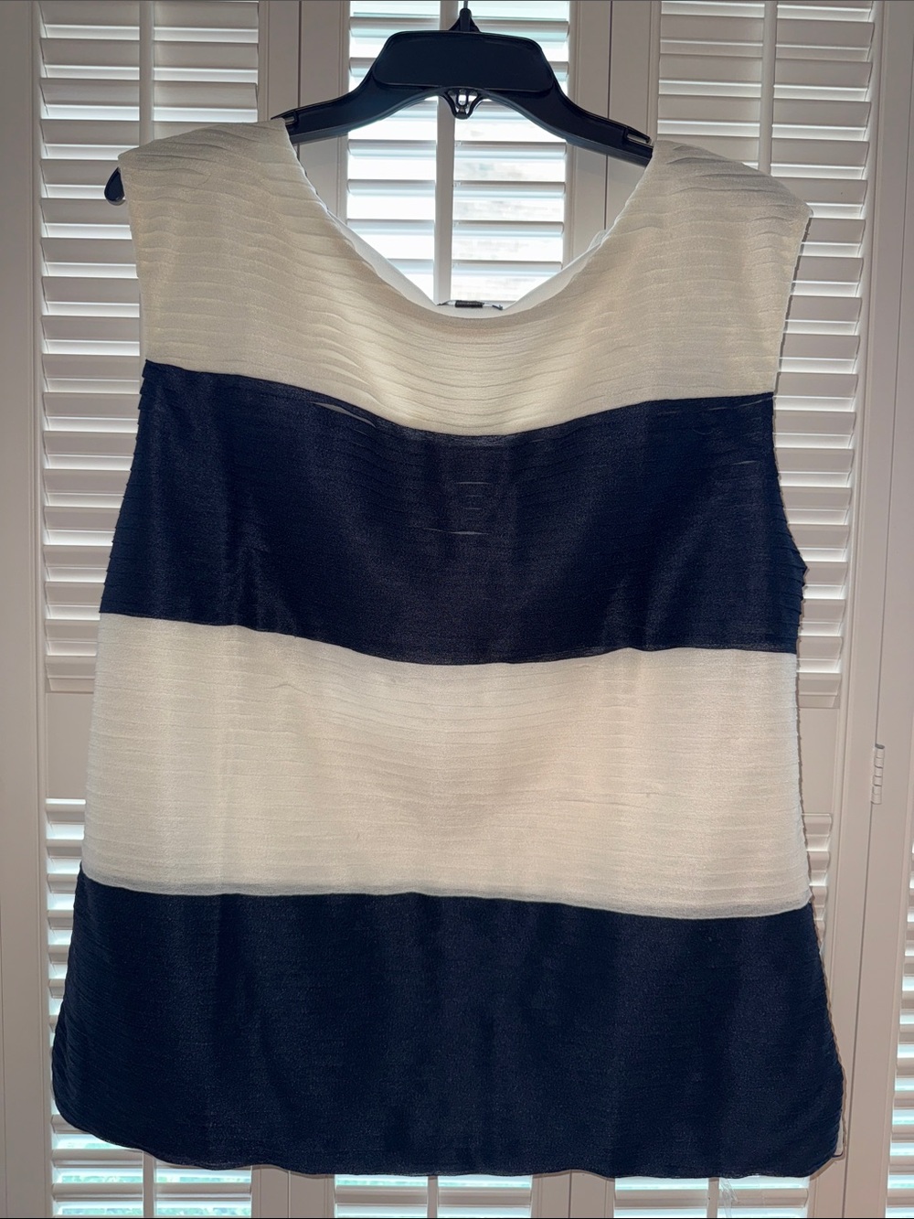 Ann Taylor Navy & White Wide-Stripe Sleeveless Tunic.